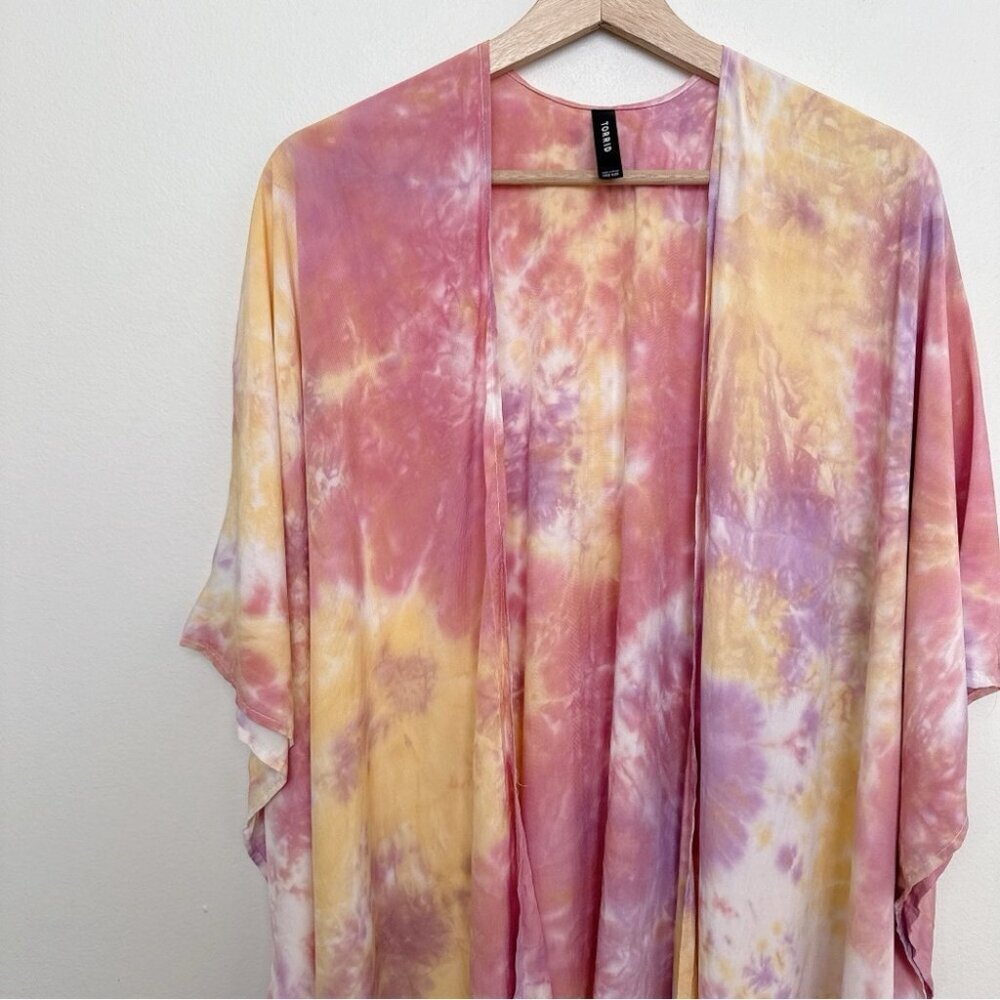 Torrid Womens One Size Pink Tie Dye Longline Ruana Kimono CN - Picture 4 of 11